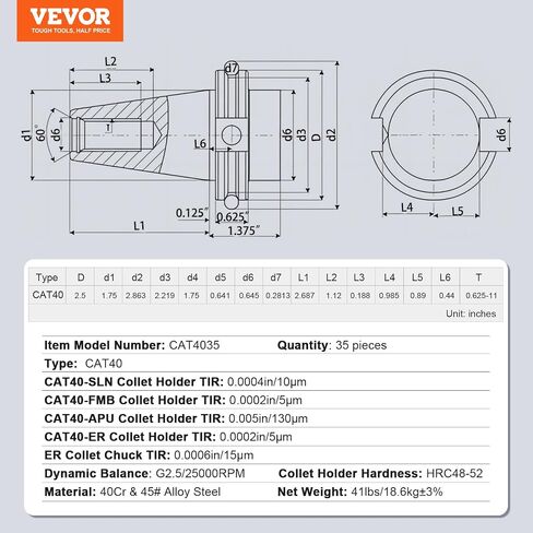 VEVOR CAT40 Collet Holder ER 16/32 Collet Set, 35 PCs, SLN FMB ER16/32 APU Tool Holders Spring Steel Collet Chucks with 10 Pull Studs and 3 Wrenches, for Milling Machine Drill Presses Boring Machine in Saudi Arabia