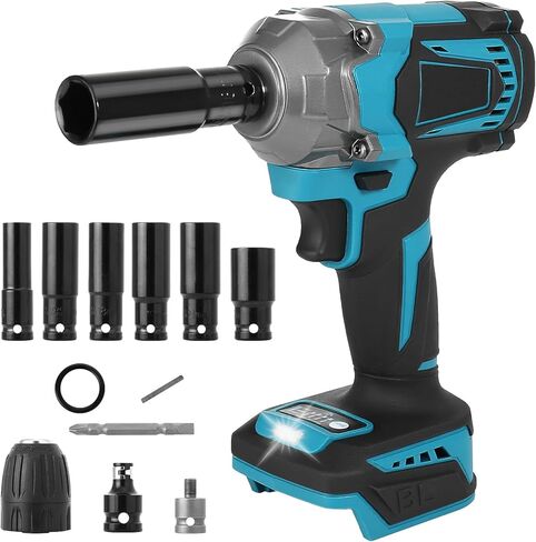 طقم مفتاح ربط تأثير بدون فرشاة 516 قدم رطل لبطارية ماكيتا 18 فولت، 1/2 بوصة 700 نيوتن متر عزم دوران عالٍ 3000 دورة في الدقيقة مفتاح ربط تأثير محمول لاسلكي مع 6 قطع مقابس تأثير، مثالي لإصلاح السيارات والمنزل in Kuwait
