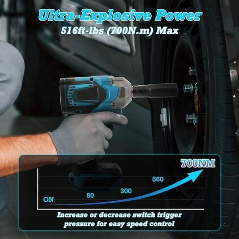 طقم مفتاح ربط تأثير بدون فرشاة 516 قدم رطل لبطارية ماكيتا 18 فولت، 1/2 بوصة 700 نيوتن متر عزم دوران عالٍ 3000 دورة في الدقيقة مفتاح ربط تأثير محمول لاسلكي مع 6 قطع مقابس تأثير، مثالي لإصلاح السيارات والمنزل in Kuwait
