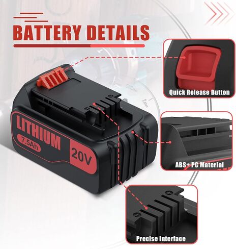 7.5Ah Upgraded for Black and Decker 20V Lithium Battery Compatible with Black and Decker 20V Battery LBXR20 LBX20 LB20 LB2X4020-OPE LBXR20B-2 LST300 LST220 2Packs in Kuwait