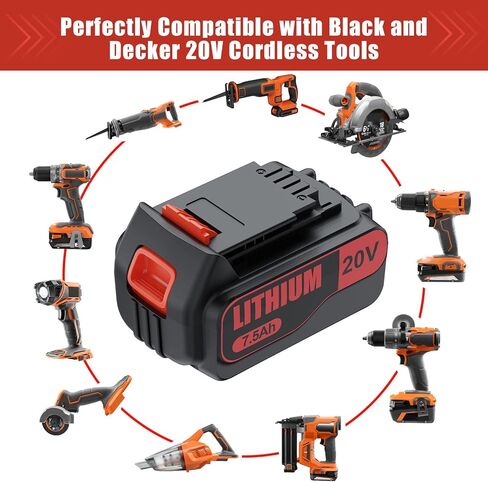 7.5Ah Upgraded for Black and Decker 20V Lithium Battery Compatible with Black and Decker 20V Battery LBXR20 LBX20 LB20 LB2X4020-OPE LBXR20B-2 LST300 LST220 2Packs in Kuwait