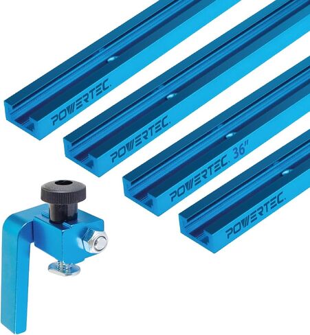 مسار POWERTEC 72141 مقاس 36 × 4 عالمي على شكل حرف T مع قطعة واحدة مقاس 3 بوصات على شكل حرف T لأعمال النجارة، مسار T مزدوج القطع مع توقف فليب السياج in Saudi Arabia