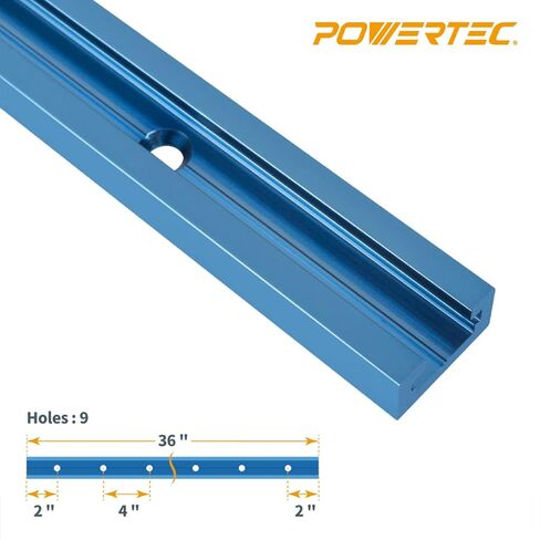 مسار POWERTEC 72141 مقاس 36 × 4 عالمي على شكل حرف T مع قطعة واحدة مقاس 3 بوصات على شكل حرف T لأعمال النجارة، مسار T مزدوج القطع مع توقف فليب السياج in Saudi Arabia