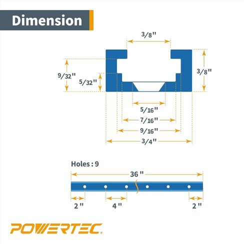 مسار POWERTEC 72141 مقاس 36 × 4 عالمي على شكل حرف T مع قطعة واحدة مقاس 3 بوصات على شكل حرف T لأعمال النجارة، مسار T مزدوج القطع مع توقف فليب السياج in Saudi Arabia