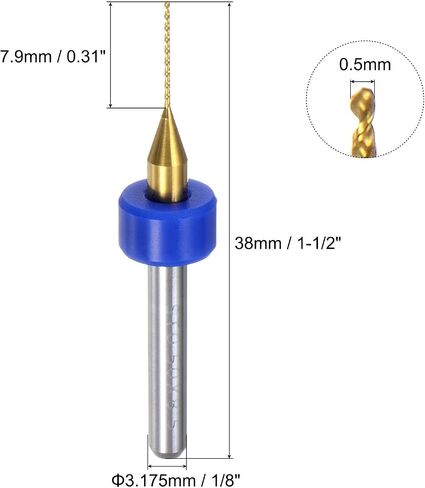 uxcell 10pcs PCB Drill Bits 1/8" Shank 0.5mm Titanium Coated Carbide Micro Twist Mini Drill Bits Set Rotary Drilling Tool for Print Circuit Board Jewelry CNC Engraving in Saudi Arabia
