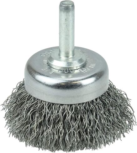 Weiler 14300 0.006" Wire Size, 1-3/4" Diameter Steel Bristles, Stem-Mounted Crimped Wire Cup Brush, Made in the USA in Saudi Arabia