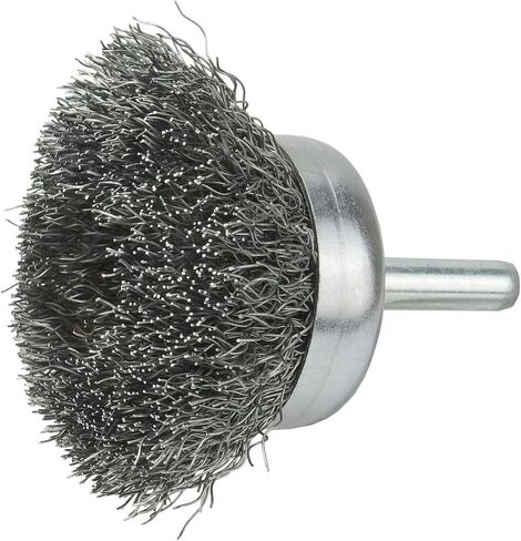 Weiler 14300 0.006" Wire Size, 1-3/4" Diameter Steel Bristles, Stem-Mounted Crimped Wire Cup Brush, Made in the USA in Saudi Arabia