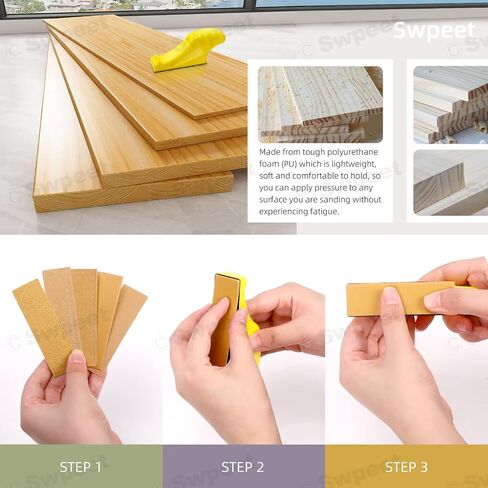 Swpeet 100 Sheets Approx 3.5" x 1" Micro Sander Kit, Micro Detail Sander, Detail Handle Sanding Tools with 100Pcs Sandpaper- 80 120 180 240 400 Grit for DIY Crafts, Wood and Small Space Polish in Saudi Arabia