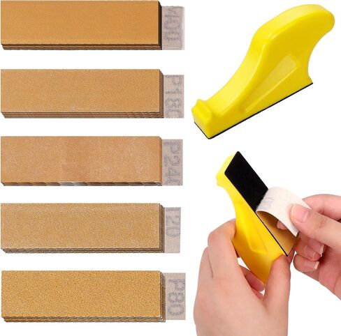 Swpeet 100 Sheets Approx 3.5" x 1" Micro Sander Kit, Micro Detail Sander, Detail Handle Sanding Tools with 100Pcs Sandpaper- 80 120 180 240 400 Grit for DIY Crafts, Wood and Small Space Polish in Saudi Arabia