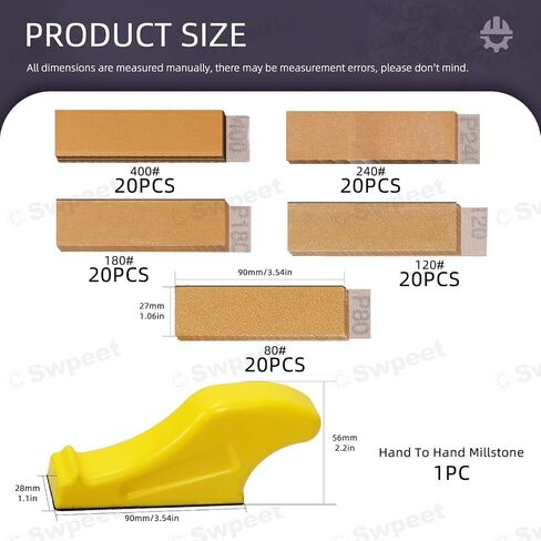 Swpeet 100 Sheets Approx 3.5" x 1" Micro Sander Kit, Micro Detail Sander, Detail Handle Sanding Tools with 100Pcs Sandpaper- 80 120 180 240 400 Grit for DIY Crafts, Wood and Small Space Polish in Saudi Arabia