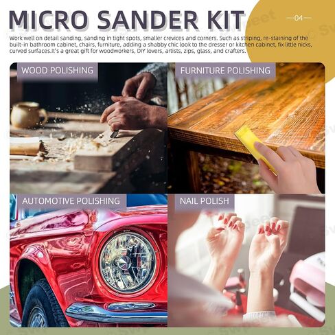 Swpeet 100 Sheets Approx 3.5" x 1" Micro Sander Kit, Micro Detail Sander, Detail Handle Sanding Tools with 100Pcs Sandpaper- 80 120 180 240 400 Grit for DIY Crafts, Wood and Small Space Polish in Saudi Arabia