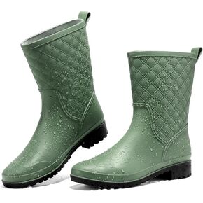 HISEA Rain Boots for Women, Lightweight Rubber Boots Fashion Mid Calf Garden Boots Women's Waterproof Rain Footwear