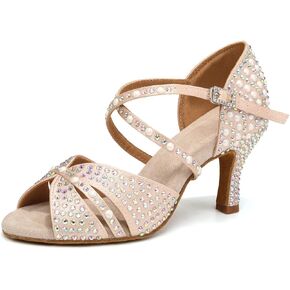 Women's Rhinestone Dance Shoes Open Toe Salsa Ballroom Dancing Shoes Latin Performance Dance Shoes