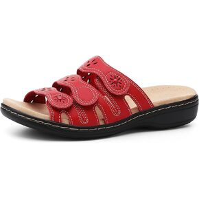 Women's Classic Leather Sandals Slide Casual Sandals with Arch Support Adjustable Hook and Loop Straps Slip-On Shoes Outdoor 2024