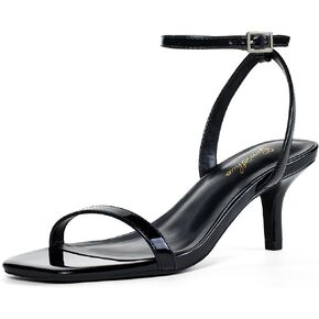 GENSHUO صنادل نسائية بكعب ستيليتو مربع مفتوح تو رباط الكاحل الكعوب مثير Strappy فستان أحذية عالية الكعب