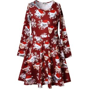 Jxstar Long Sleeve Dresses for Girls Kids Fall Winter Clothes Twirl Swing Dress