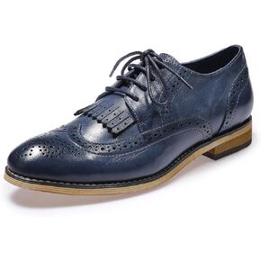 Mona flying Women's Handcrafted Wingtip Oxfords Brogue Vintage Lace up Leather Shoes for Ladies