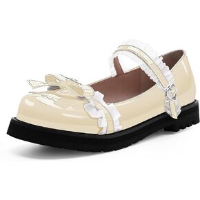Women's Bow Mary Janes Flats Kawaii Lace Ankle Strap Platform Shoes