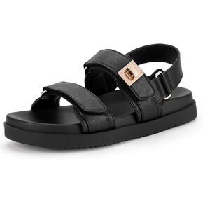 FITORY Women's Flat Sandals Classic Adjustable Double Strap with Cushioned Footbed for Summer Size 6-11 White