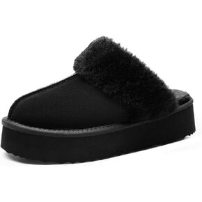 DREAM PAIRS Platform Slippers for Women Genuine Suede Fuzzy Cozy Memory Foam Waterproof Slippers Shoes for Indoor and Outdoor