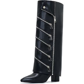 Knee High Boots for Women Pointy Pull-on Heel Knee Shark Boot with Side Zipper，Heel Womens Fashion Long Boots