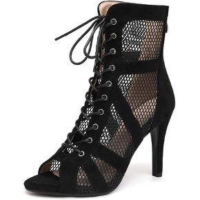 Women Ankle Dance Boots Lace up Open Toe Latin Salsa Ballrooom Performence Practice Party Dancing Shoes, Model DS-789RM