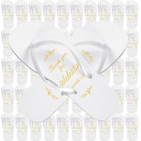 48 Pairs Gold Foil Stamped Flip Flops for Wedding Guests 4 Size Bulk Guest Slippers Wedding Flip Flops Wedding Sandals for Women Men Kids Beach Pool Party Reception Gifts, White in Kuwait