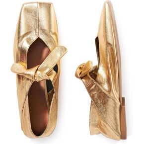Square Toe Ballet Flats for Women Bow Mary Jane Flats Slip On Dress Ballerina Shoes