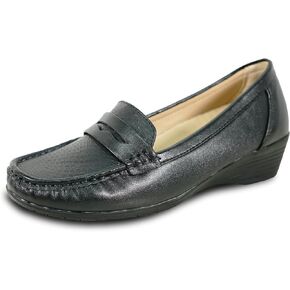 KOZI Women Comfort Casual Wedge Shoe Slip-On Loafer ML Collection Round Toe Penny Loafer Removable Insole Black Champagne in Saudi Arabia
