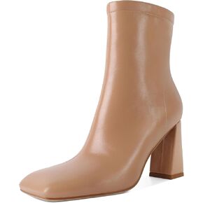 Soireelady Womens Ankle Boots Chunky Heel Boots Square Toe Short Booties High Heeled Gogo Boots Side Zipper Fashion Fall Bootie Shoes 3.5 Inch