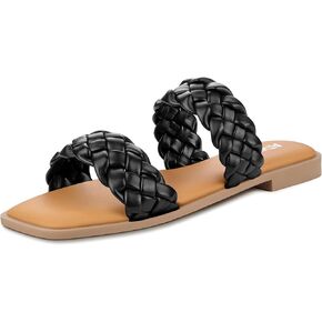 ATHMILE Women's Flat Sandals Crossover Braided Sandals for Women Fashion Round Open Toe Slip On Slide for Dressy Summer