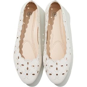 Shupua Flats for Women Ballet Flats Shoes Women’s Comfortable Dress Shoes Slip on Shoes Women Black Flats Round Toe PU Leather Flats Summer with Floral Eyelets