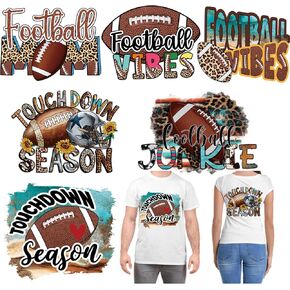 6 Sheets Football Iron on Transfer Patches for Clothes T-Shirts Rugby Theme Transfer Decals Htv Heat Transfer Vinyl Decals Football Iron on Stickers for Clothing Pillow Backpacks DIY Stickers