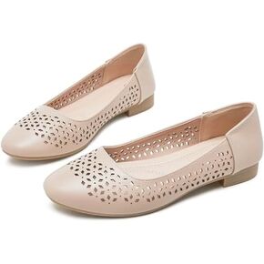 THATXUAOV Women's Flats Black Flats Shoes, Round Toe Ballet Flats Dressy,Comfortable Slip On Flats,Lightweight with Flower Eyelets shoes