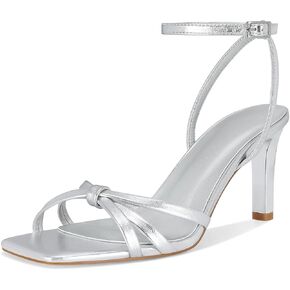Dsevht Gold Heels for Women Dressy Gold Strappy Bow Heels Stiletto Heeled Sandals Square Open Toe High Heels Sexy Metallic Heels Dress Shoes for Wedding