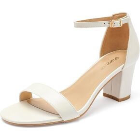 Wide Width Heeled Sandals for Women Two Strap Low Heel Chunky Sandals Open Toe Ankle Strap Dress Shoes 2.5-Inch