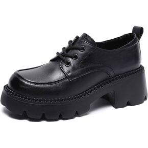 Women's Leather Lace Up Chunky Platform Oxfords Comfortable Soft Sole Round Toe Heightening Non Slip Dress Shoes Vintage Lug Sole Office Business Shoes