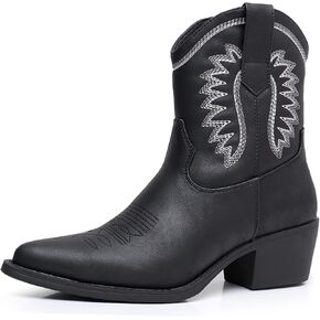 GLOBALWIN Women's Western Charm Cowgirl Boots Mid Calf Comfy Cowboy Boots For Women With Pointed Toe
