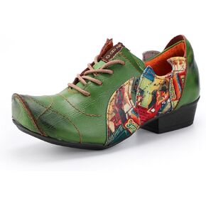 TMA EYES Women's Leather Lace-up Comfort Shoes Low-Heeled Pig Leather with Breathable Lining