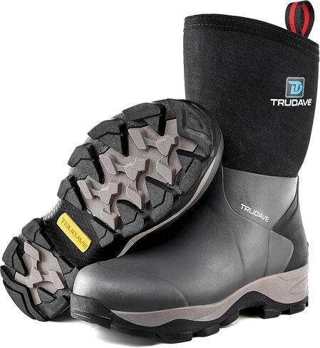 Trudave Rubber Rain Boots for Women, Neoprene Insulated Mud Work Boots, Anti-slip Breathable Mid-calf Womens Waterproof Boots for Garden, Water Fishing, Size 6-11 in Saudi Arabia