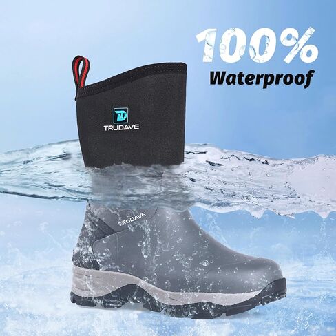 Trudave Rubber Rain Boots for Women, Neoprene Insulated Mud Work Boots, Anti-slip Breathable Mid-calf Womens Waterproof Boots for Garden, Water Fishing, Size 6-11 in Saudi Arabia