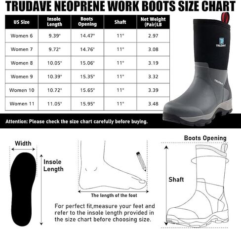 Trudave Rubber Rain Boots for Women, Neoprene Insulated Mud Work Boots, Anti-slip Breathable Mid-calf Womens Waterproof Boots for Garden, Water Fishing, Size 6-11 in Saudi Arabia