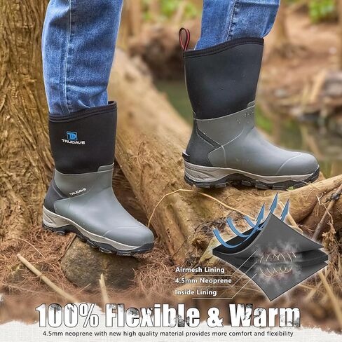 Trudave Rubber Rain Boots for Women, Neoprene Insulated Mud Work Boots, Anti-slip Breathable Mid-calf Womens Waterproof Boots for Garden, Water Fishing, Size 6-11 in Saudi Arabia
