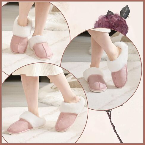 SNOWDROP Women's Slippers,Memory Foam Non-Slip Soft Warm And Cozy Fluffy Fuzzy Lady's Slippers,Indoor Outdoor Faux Fur House Shoes in Saudi Arabia