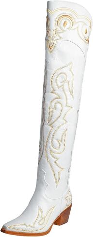 Knee High Cowboy Boots for Women Embroidered Over the Knee Cowgirl Boots Classic Western Design Boots with Side Zipper for Ladies in Saudi Arabia