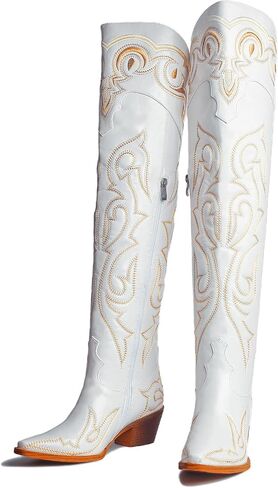 Knee High Cowboy Boots for Women Embroidered Over the Knee Cowgirl Boots Classic Western Design Boots with Side Zipper for Ladies in Saudi Arabia