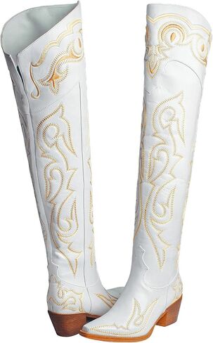 Knee High Cowboy Boots for Women Embroidered Over the Knee Cowgirl Boots Classic Western Design Boots with Side Zipper for Ladies in Saudi Arabia