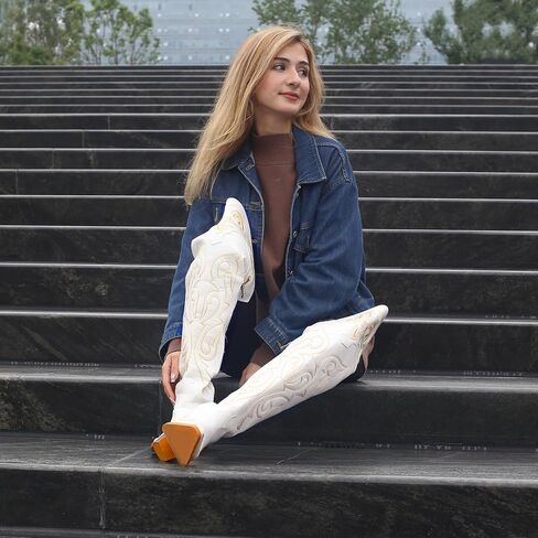 Knee High Cowboy Boots for Women Embroidered Over the Knee Cowgirl Boots Classic Western Design Boots with Side Zipper for Ladies in Saudi Arabia
