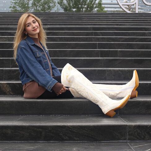 Knee High Cowboy Boots for Women Embroidered Over the Knee Cowgirl Boots Classic Western Design Boots with Side Zipper for Ladies in Saudi Arabia