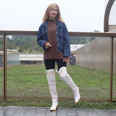 Knee High Cowboy Boots for Women Embroidered Over the Knee Cowgirl Boots Classic Western Design Boots with Side Zipper for Ladies in Saudi Arabia